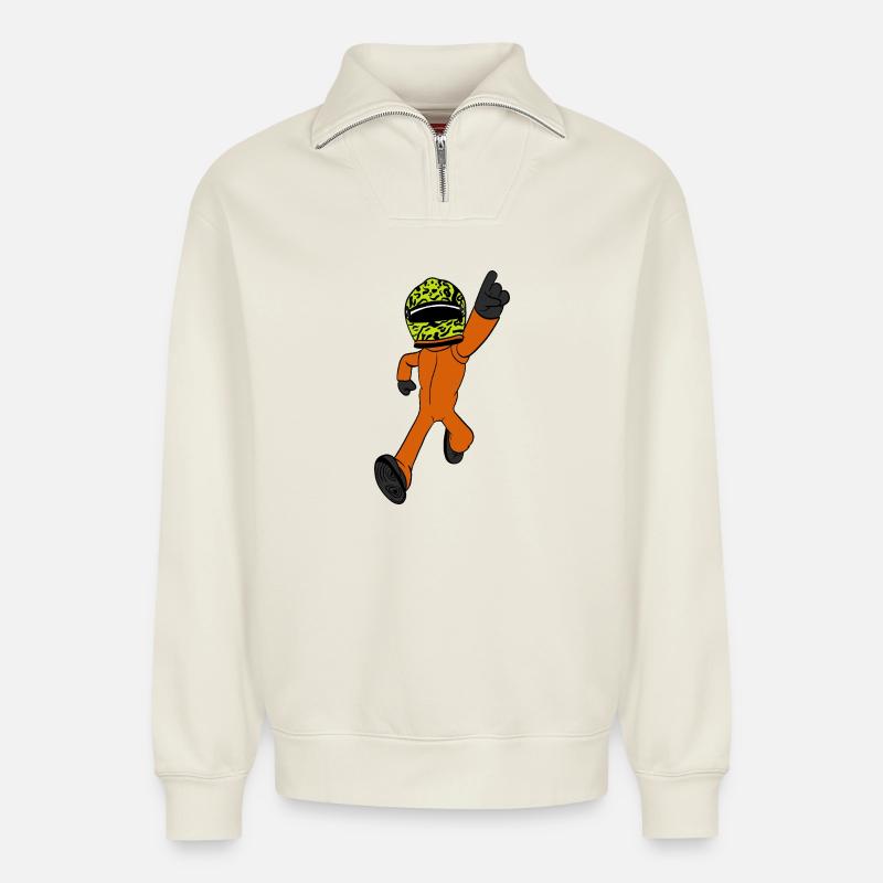 racing driver - Relaxed Unisex Organic Half Zip Sweatshirt – by SPREAD - off white