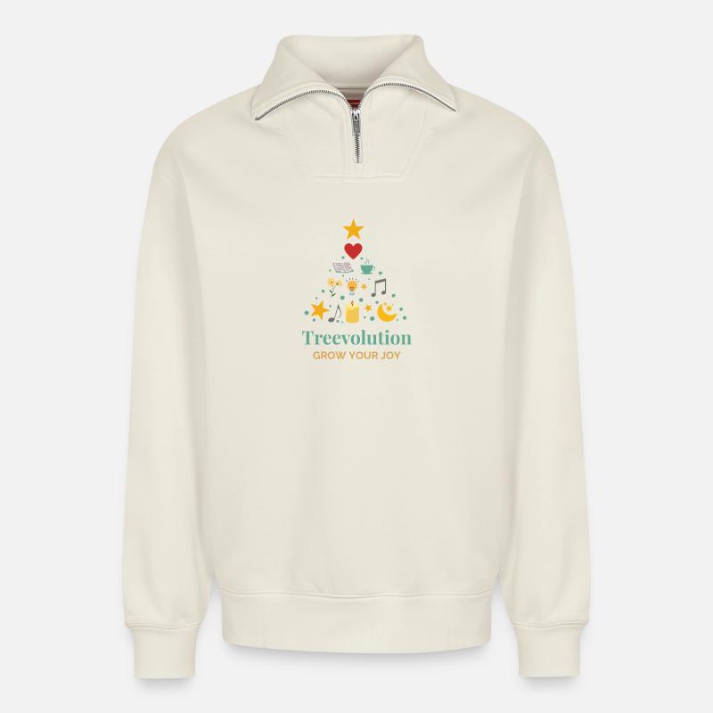 Treevolution Growing Joy - Relaxed Unisex Organic Half Zip Sweatshirt – by SPREAD - off white