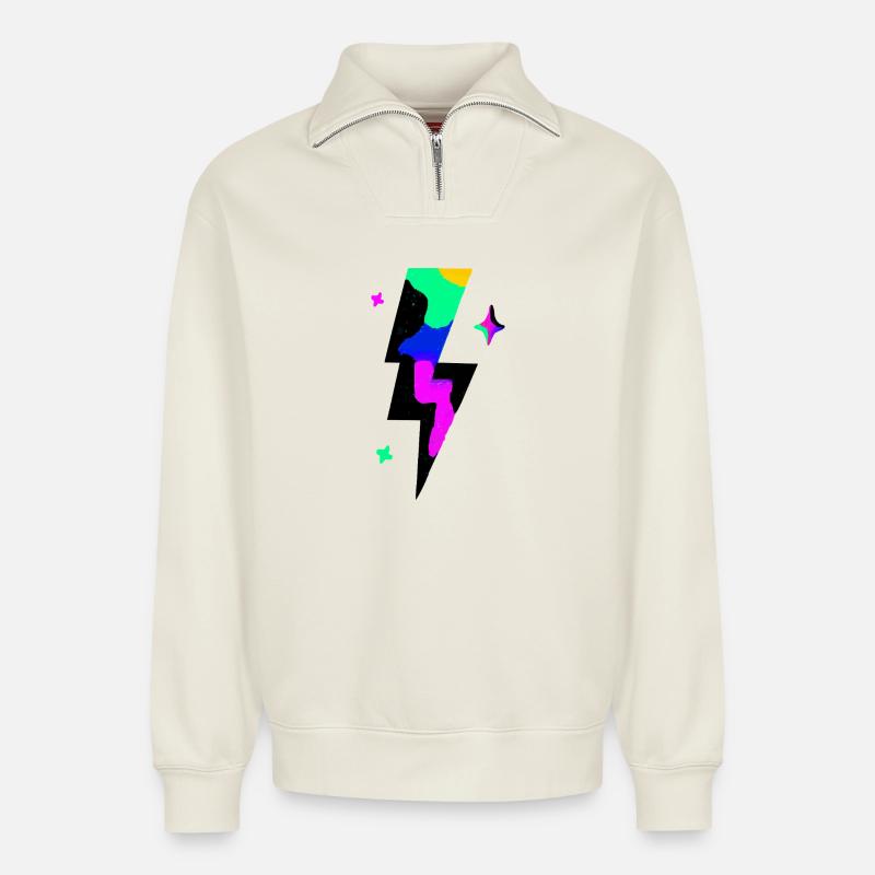 Neon Lightning Burst - Relaxed Unisex Organic Half Zip Sweatshirt – by SPREAD - off white