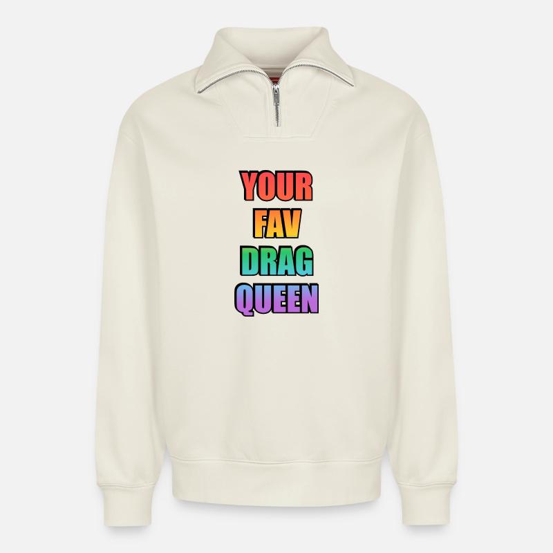 Dein Lieblings-Drag-Queen-Gradient - Relaxed Unisex Organic Half Zip Sweatshirt – von SPREAD - Naturweiß