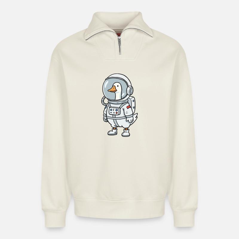 Weltraumgans Astronaut - Relaxed Unisex Organic Half Zip Sweatshirt – von SPREAD - Naturweiß