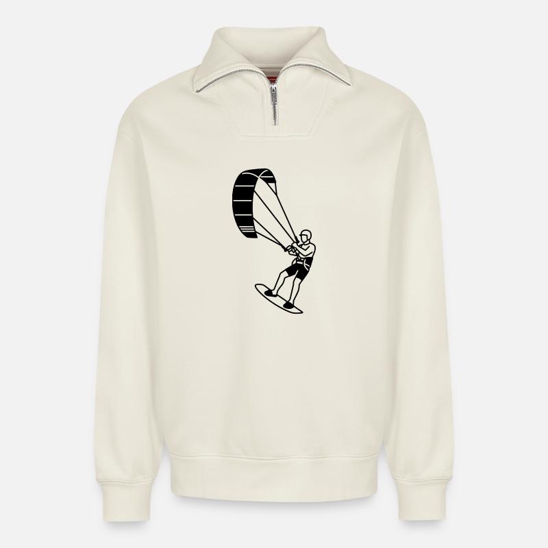 kite surfer - Relaxed Unisex Organic Half Zip Sweatshirt – by SPREAD - off white