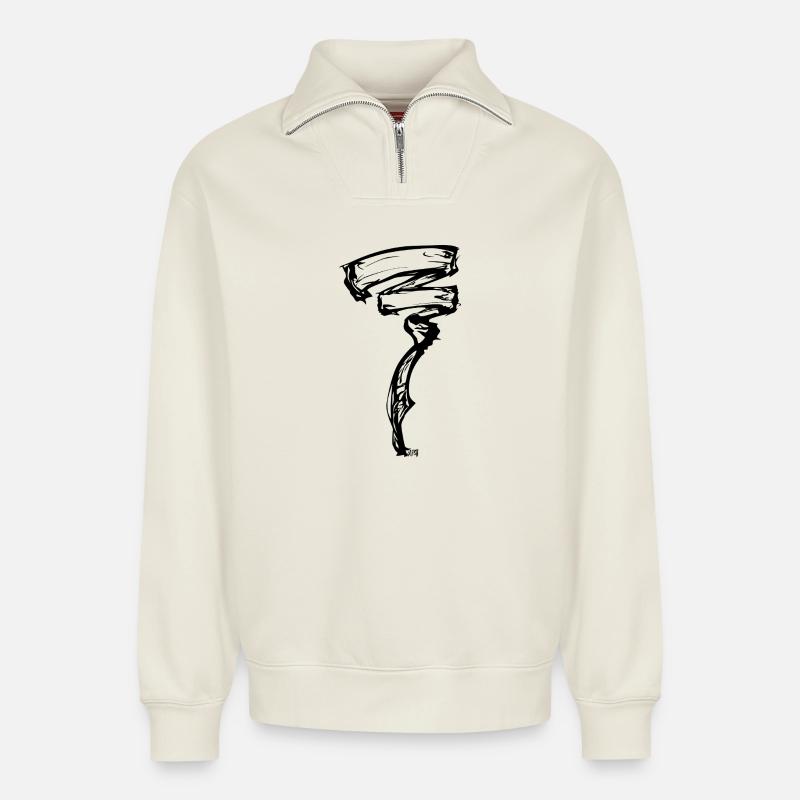 Energetic wind - Relaxed Unisex Organic Half Zip Sweatshirt – by SPREAD - off white