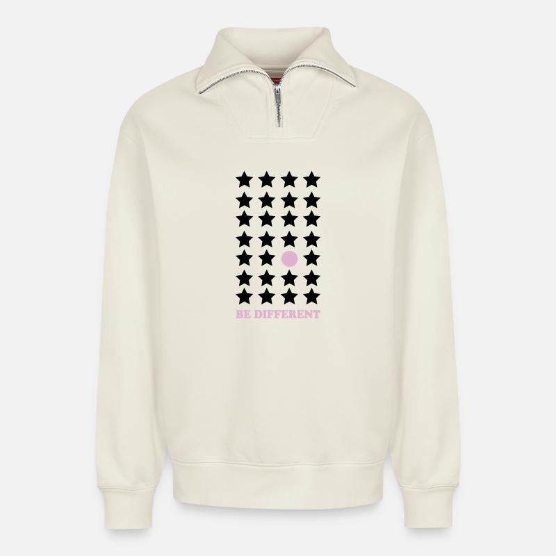 Be Different – Pastel Point Be Different - Relaxed Unisex Organic Half Zip Sweatshirt – by SPREAD - off white