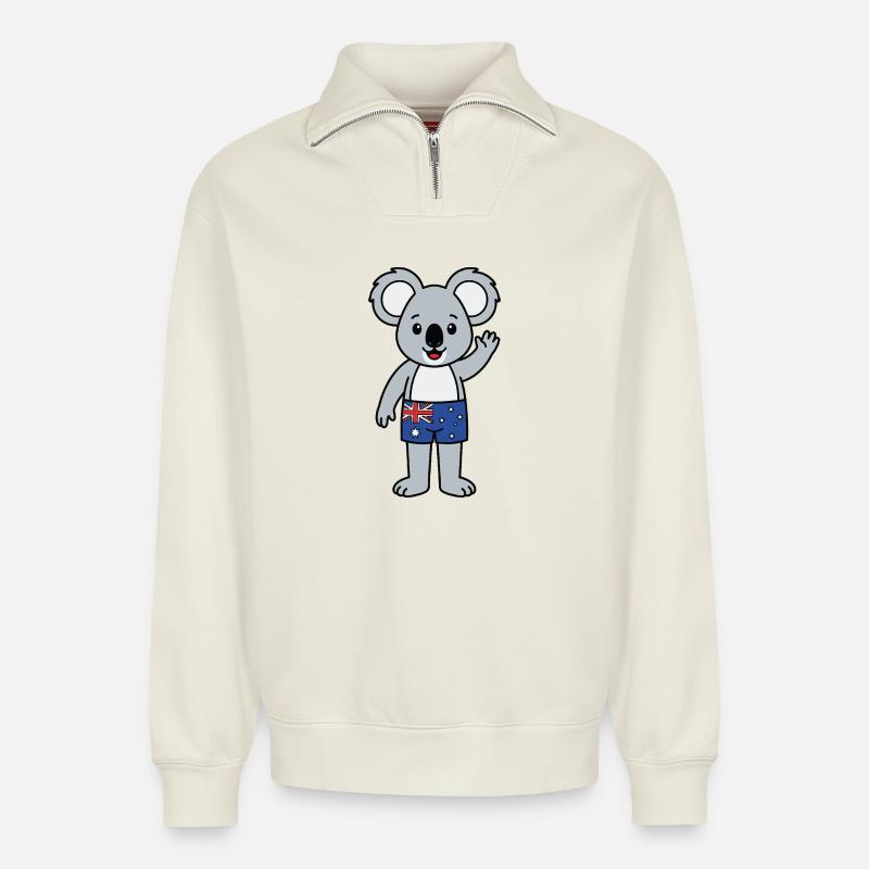 Australia Koala - Relaxed Unisex Organic Half Zip Sweatshirt – by SPREAD - off white