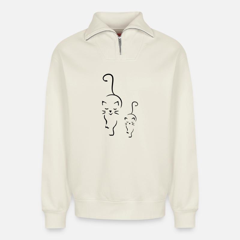 Katzen- & Kätzchen Motiv - Relaxed Unisex Organic Half Zip Sweatshirt – von SPREAD - Naturweiß