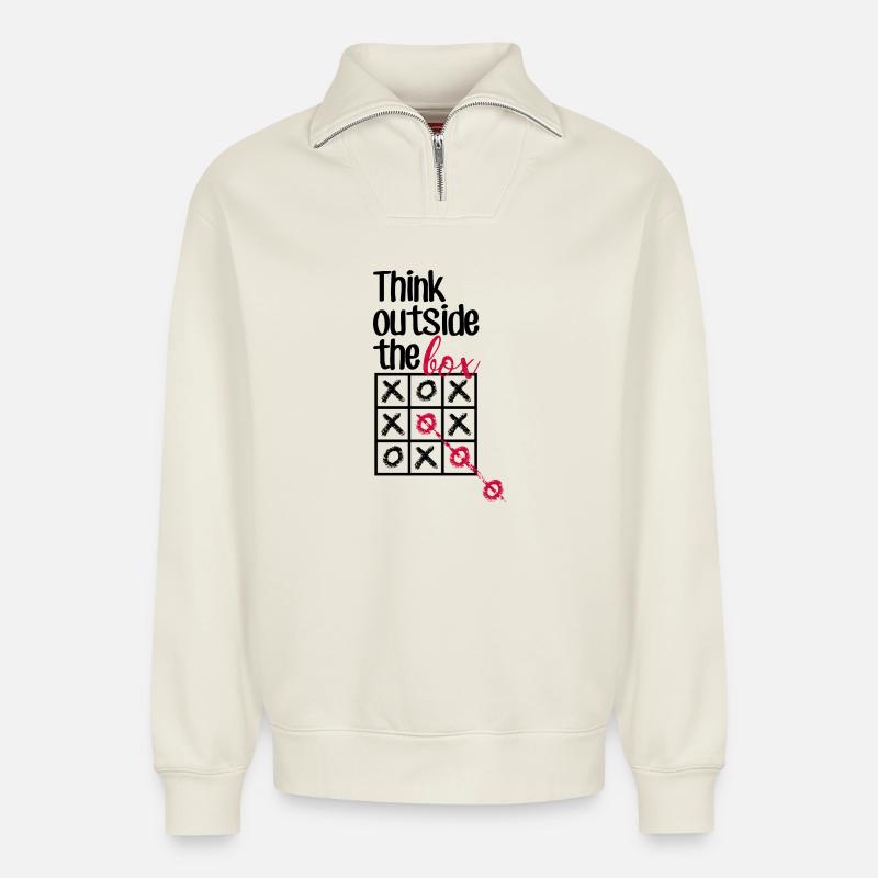 Pink Box Chain Script - Relaxed Unisex Organic Half Zip Sweatshirt – by SPREAD - off white