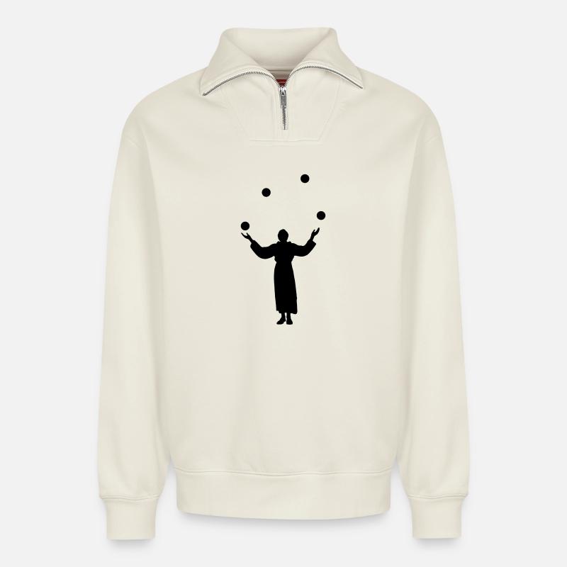 Jonglage - Relaxed Unisex Organic Half Zip Sweatshirt – von SPREAD - Naturweiß