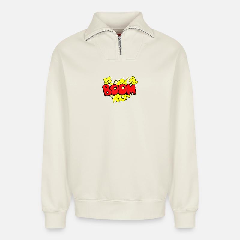 Dynamic Bomb Explosion Illustration - Relaxed Unisex Organic Half Zip Sweatshirt – by SPREAD - off white