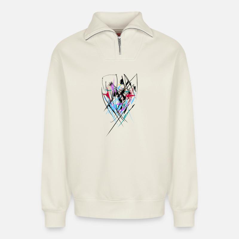abstract - Relaxed Unisex Organic Half Zip Sweatshirt – by SPREAD - off white
