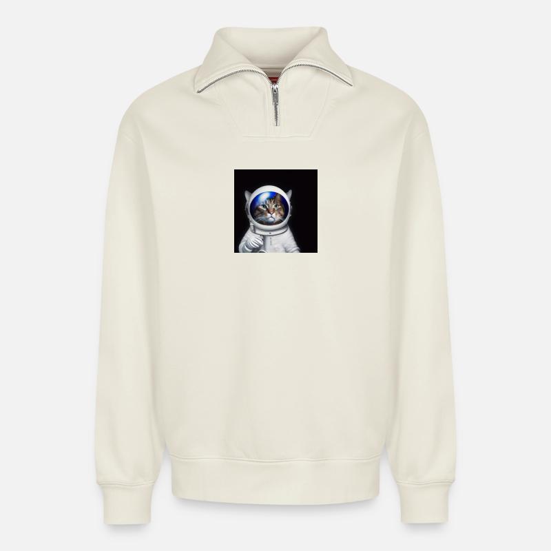 Astro Chat - Sweat unisexe décontracté en coton biologique à demi-zip – de SPREAD - blanc cassé