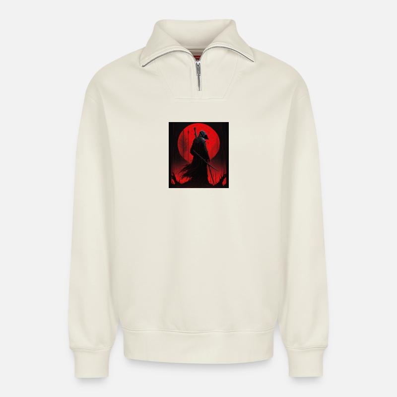 Sensenmann - Grim Reaper - Relaxed Unisex Organic Half Zip Sweatshirt – von SPREAD - Naturweiß