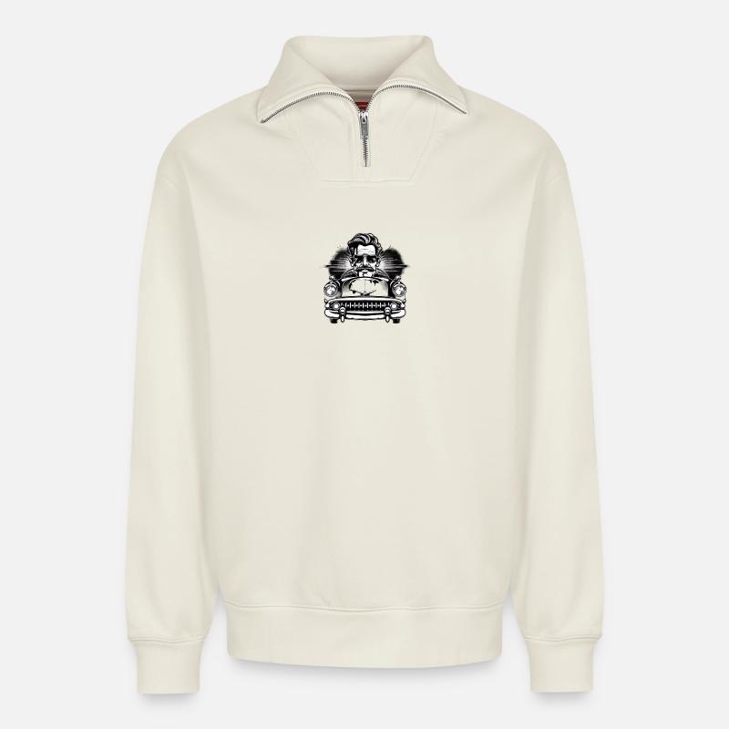 Rockabilly Oldtimer - Relaxed Unisex Organic Half Zip Sweatshirt – von SPREAD - Naturweiß