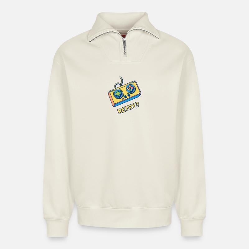 Retro-Controller-Wiederholung - Relaxed Unisex Organic Half Zip Sweatshirt – von SPREAD - Naturweiß