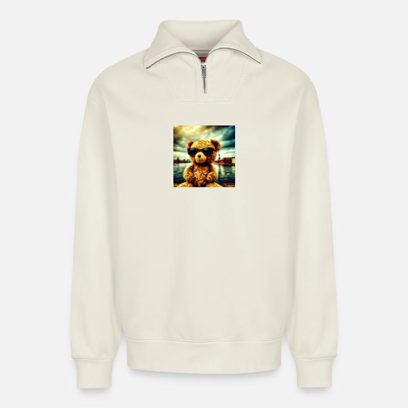 Teddy goes Wild - Relaxed Unisex Organic Half Zip Sweatshirt – von SPREAD - Naturweiß