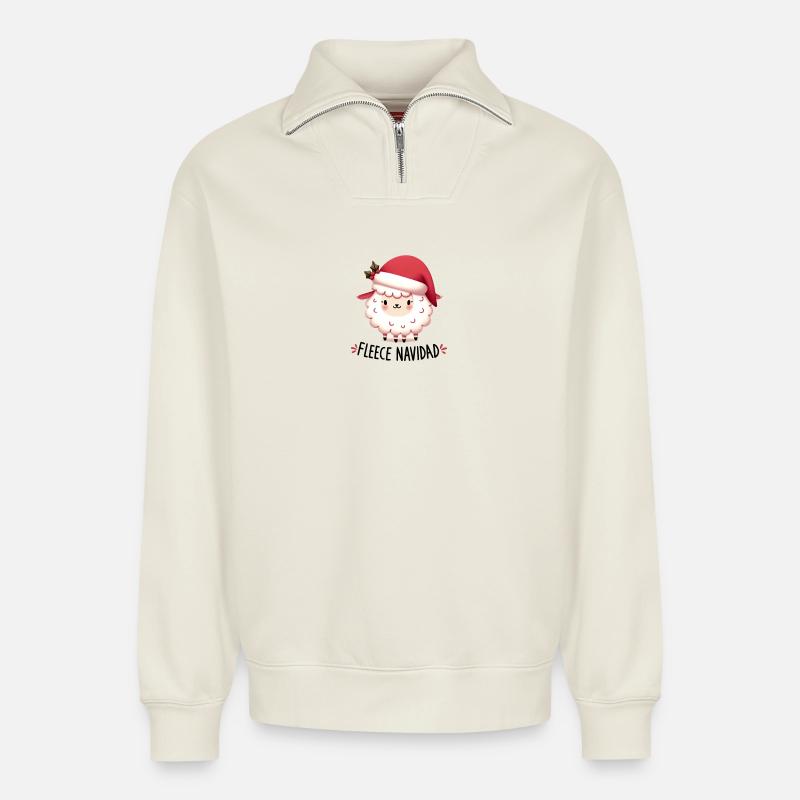 Fleece Navidad Schaf - Relaxed Unisex Organic Half Zip Sweatshirt – von SPREAD - Naturweiß
