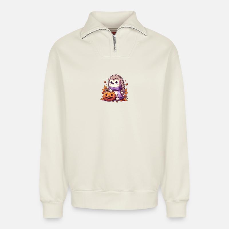 Igel Halloween - Relaxed Unisex Organic Half Zip Sweatshirt – von SPREAD - Naturweiß