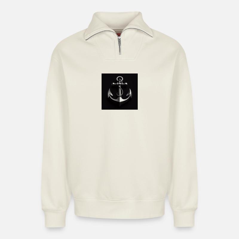 Anker maritim - Relaxed Unisex Organic Half Zip Sweatshirt – von SPREAD - Naturweiß