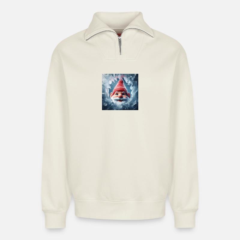 Wichtel schaut durch Eis - Relaxed Unisex Organic Half Zip Sweatshirt – von SPREAD - Naturweiß
