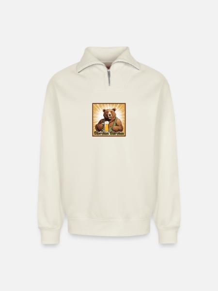 Bierchen Bärchen - Relaxed Unisex Organic Half Zip Sweatshirt – von SPREAD - Naturweiß