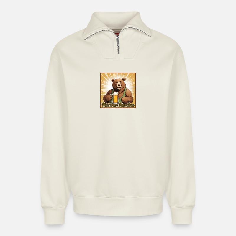 Bierchen Bärchen - Relaxed Unisex Organic Half Zip Sweatshirt – von SPREAD - Naturweiß