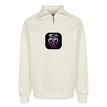 Violet raisin avec les yeux et la bouche dans un style comique - Sweat unisexe décontracté en coton biologique à demi-zip – de SPREAD - blanc cassé - Devant