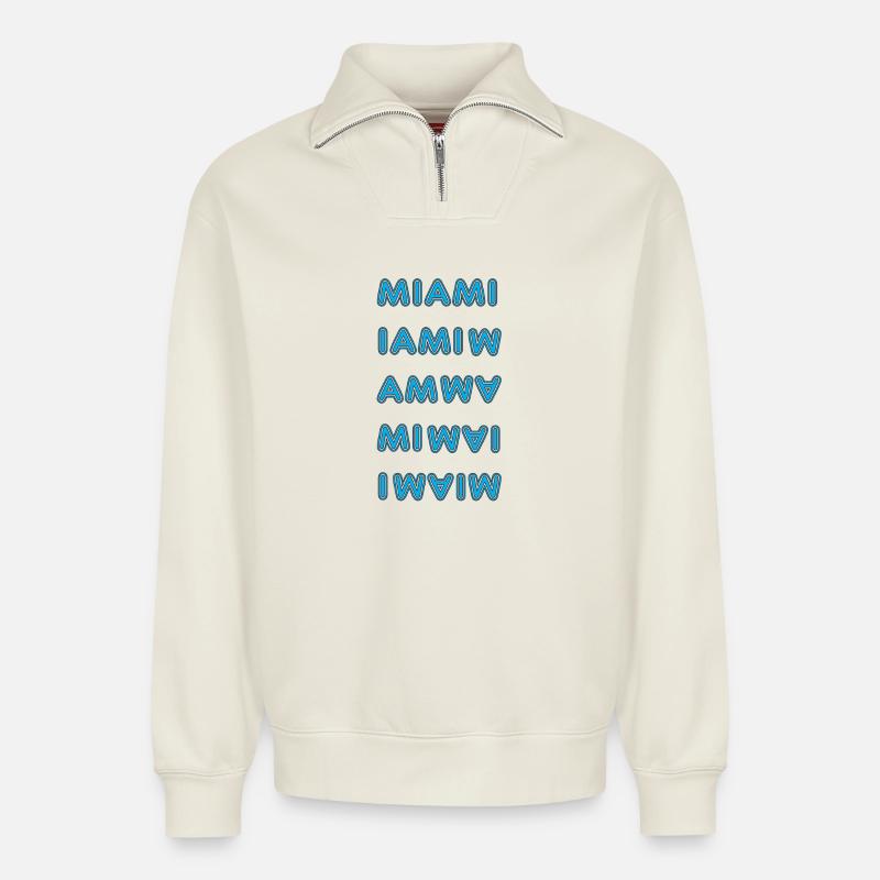 Miami Blau - Relaxed Unisex Organic Half Zip Sweatshirt – von SPREAD - Naturweiß