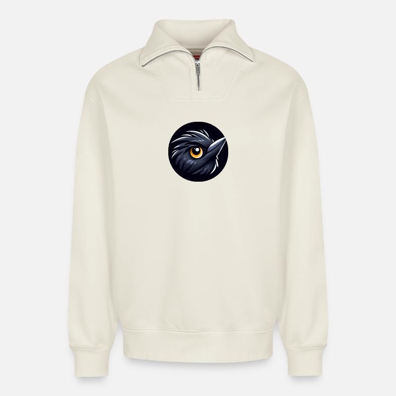 Comic Blackbird Bird - Relaxed Unisex Organic Half Zip Sweatshirt – by SPREAD - off white