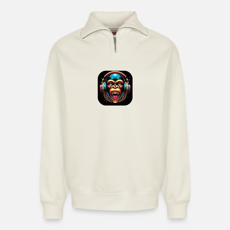 Casque Monkey Teeth - Sweat unisexe décontracté en coton biologique à demi-zip – de SPREAD - blanc cassé