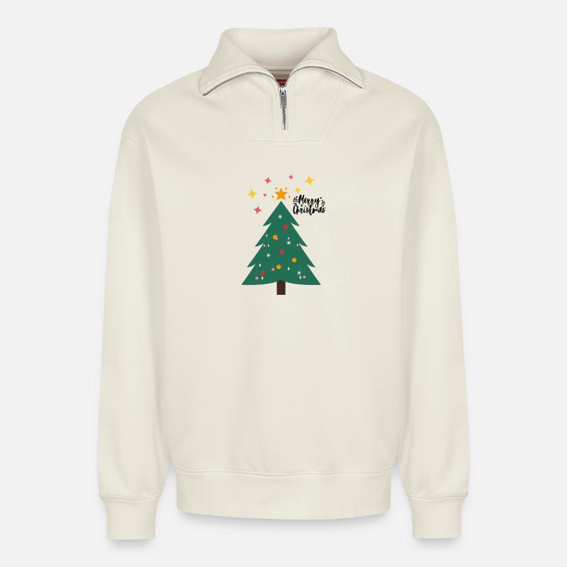Weihnachtsbaum - Christbaum - Relaxed Unisex Organic Half Zip Sweatshirt – von SPREAD - Naturweiß