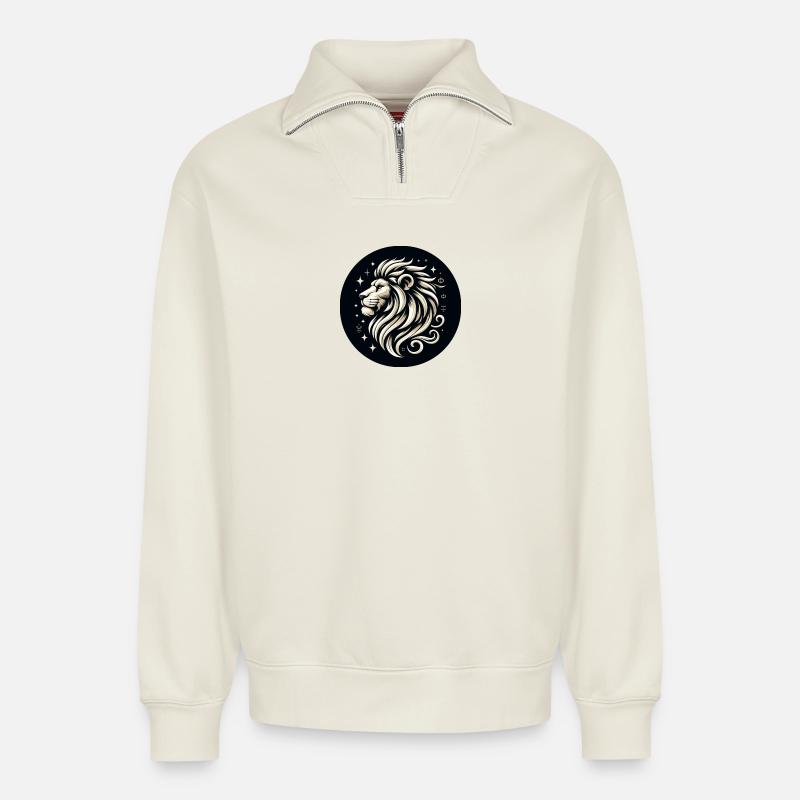 Löwe Kopf Sterne gezeichnet - Relaxed Unisex Organic Half Zip Sweatshirt – von SPREAD - Naturweiß