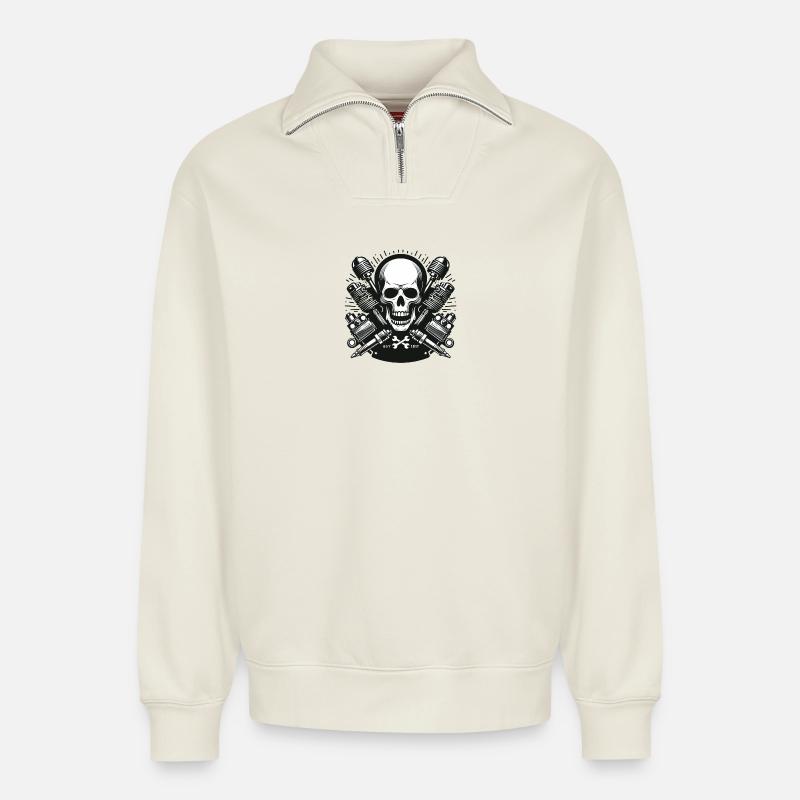 Biker Skull Design 3 - Relaxed Unisex Organic Half Zip Sweatshirt – von SPREAD - Naturweiß