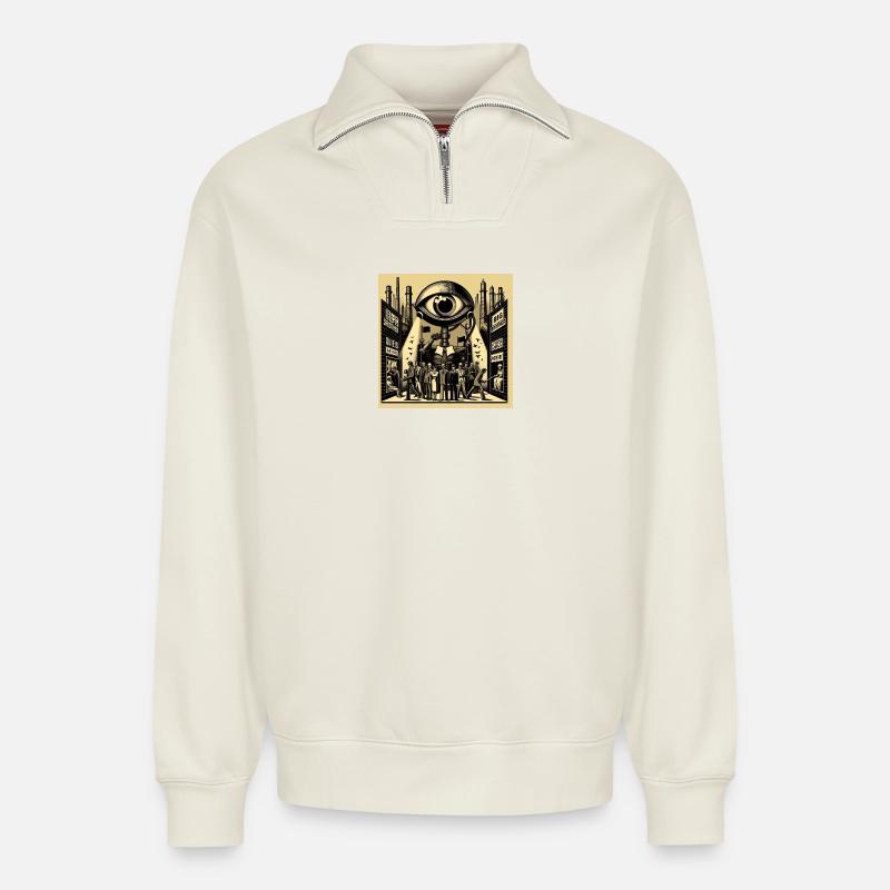 Großer Bruder - Relaxed Unisex Organic Half Zip Sweatshirt – von SPREAD - Naturweiß