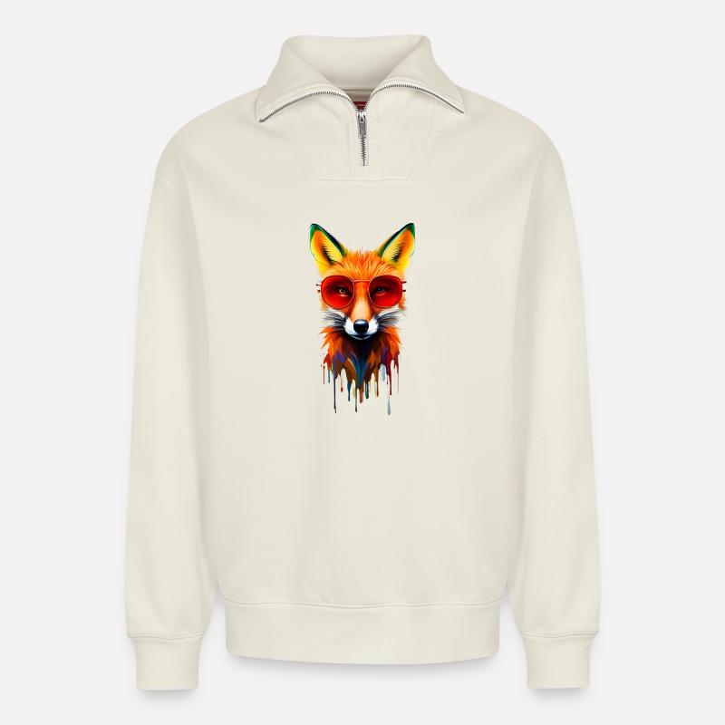 Fox - Relaxed Unisex Organic Half Zip Sweatshirt – by SPREAD - off white