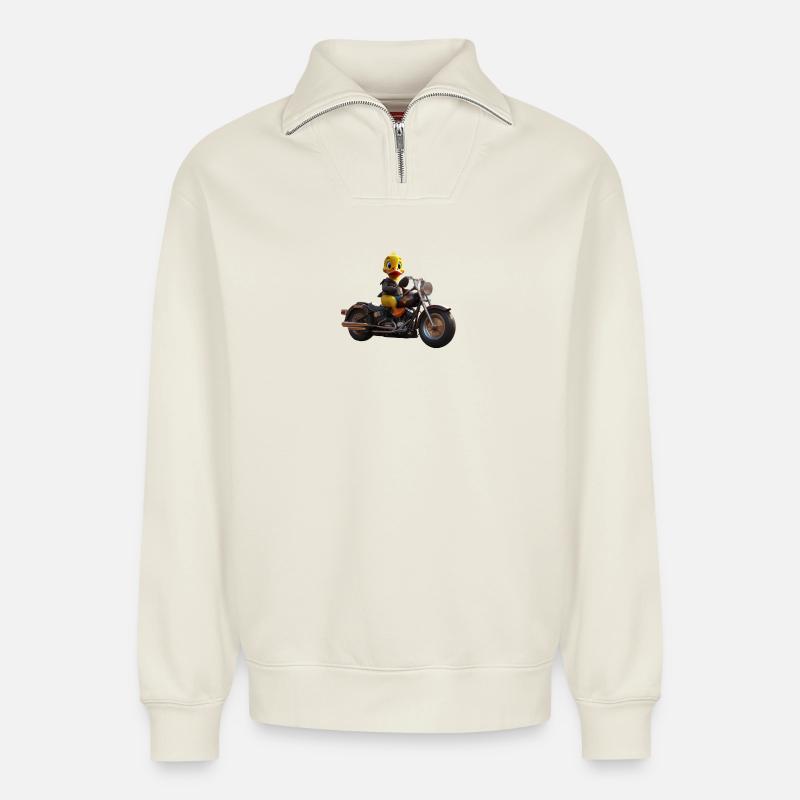 Duck Biker - Relaxed Unisex Organic Half Zip Sweatshirt – von SPREAD - Naturweiß
