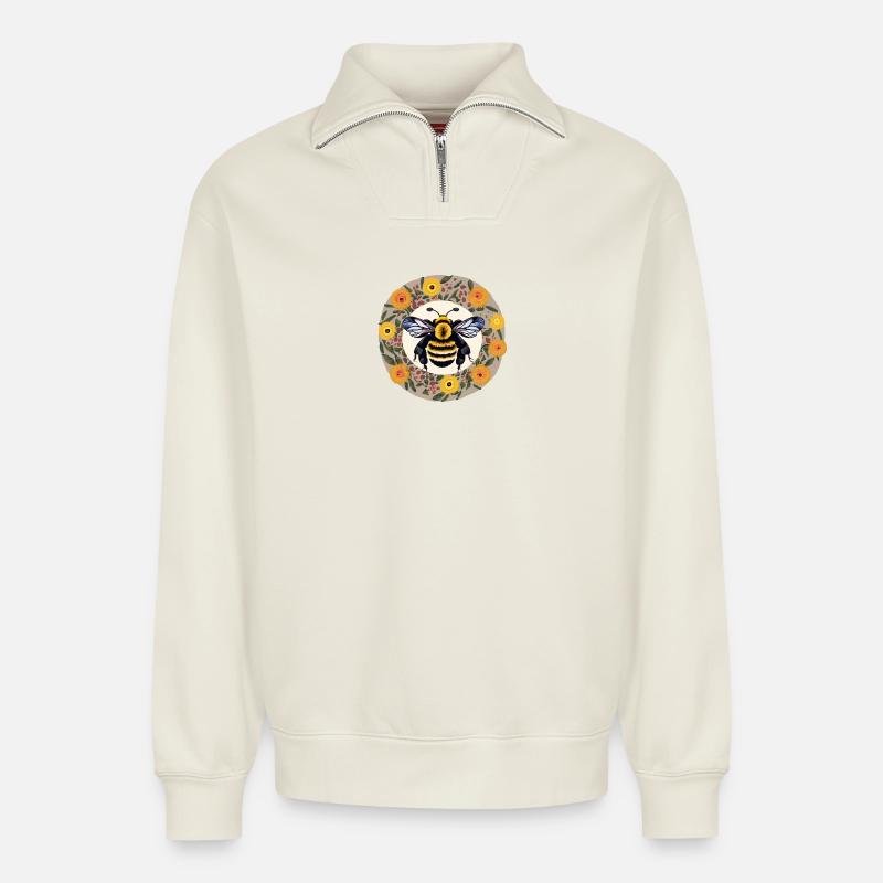 gros bourdon - Sweat unisexe décontracté en coton biologique à demi-zip – de SPREAD - blanc cassé