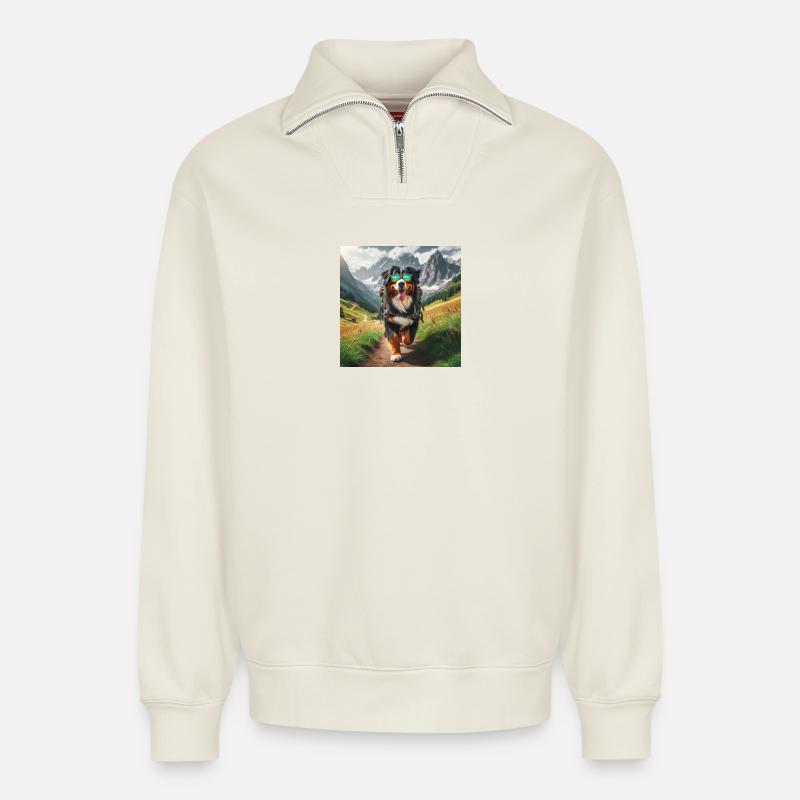 Berner Sennenhund - Relaxed Unisex Organic Half Zip Sweatshirt – von SPREAD - Naturweiß