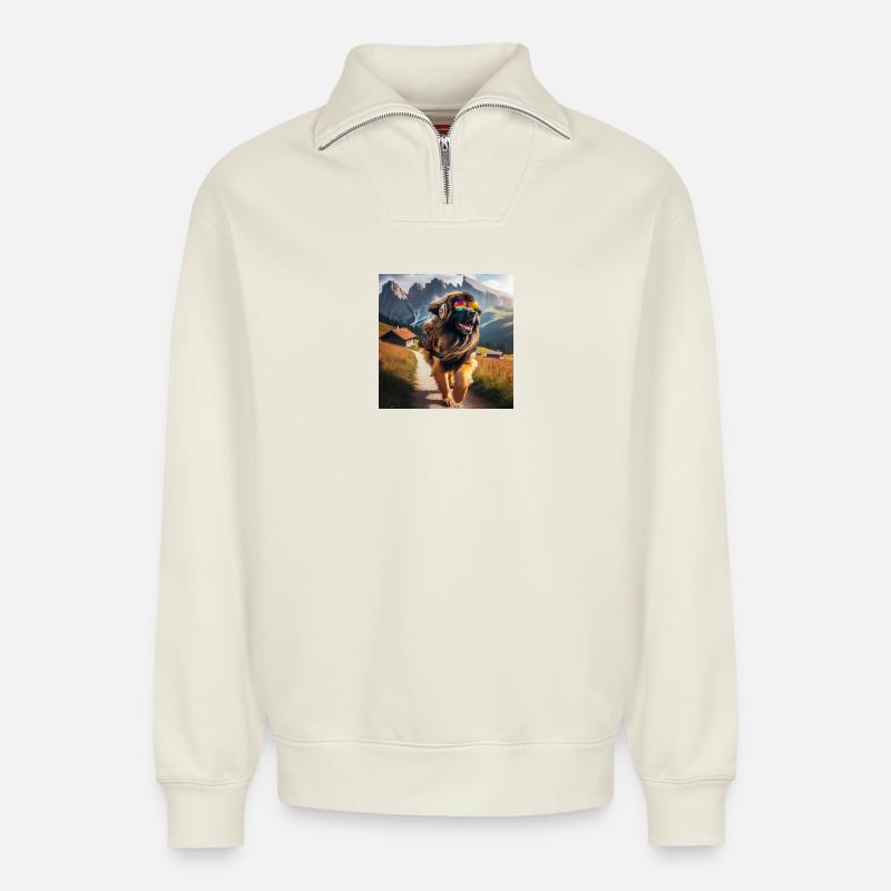 L’art de Leonberg - Sweat unisexe décontracté en coton biologique à demi-zip – de SPREAD - blanc cassé