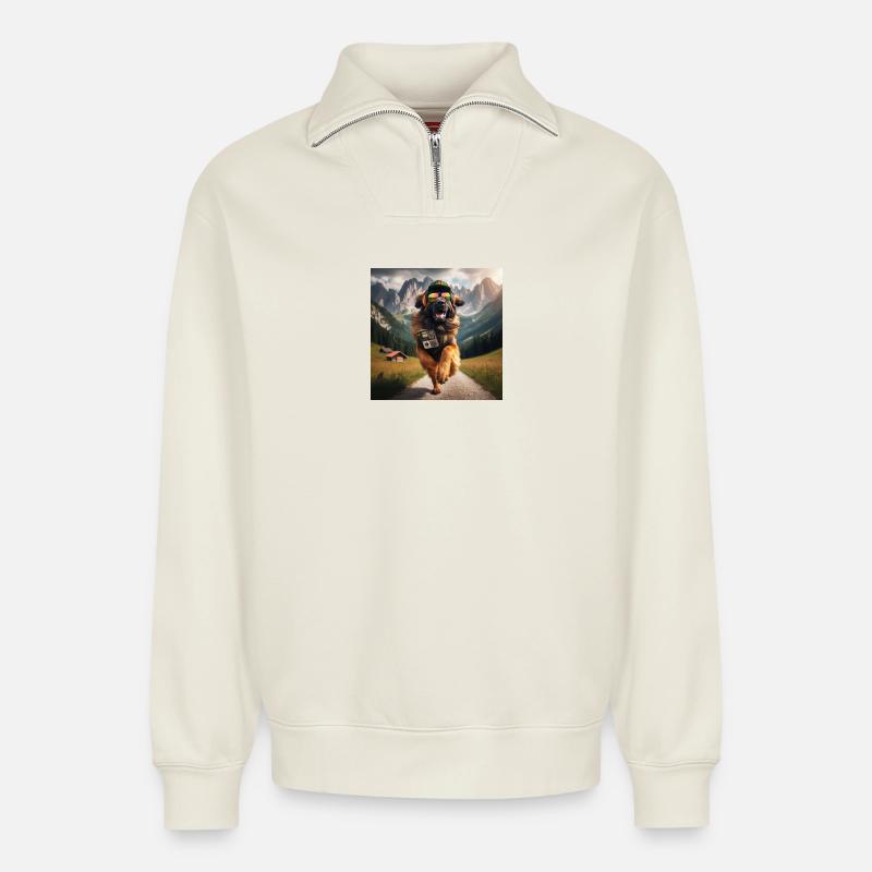 Leonberger Kunst - Relaxed Unisex Organic Half Zip Sweatshirt – von SPREAD - Naturweiß