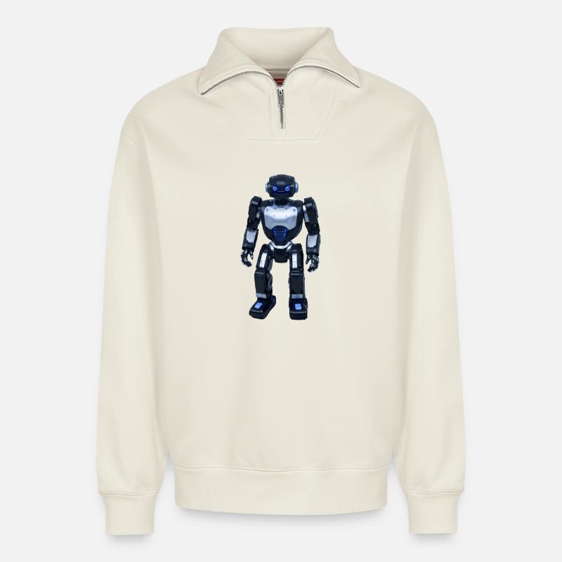 Robot - Relaxed Unisex Organic Half Zip Sweatshirt – by SPREAD - off white