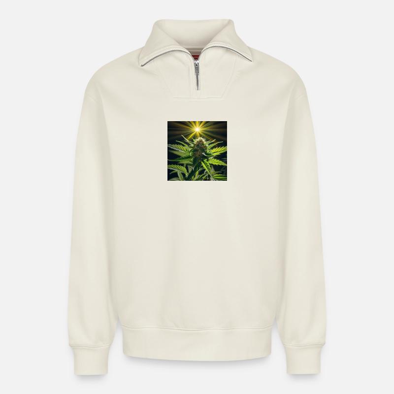 Cannabis 4 - Relaxed Unisex Organic Half Zip Sweatshirt – von SPREAD - Naturweiß