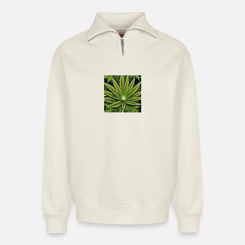 Cannabis 4 - Relaxed Unisex Organic Half Zip Sweatshirt – von SPREAD - Naturweiß