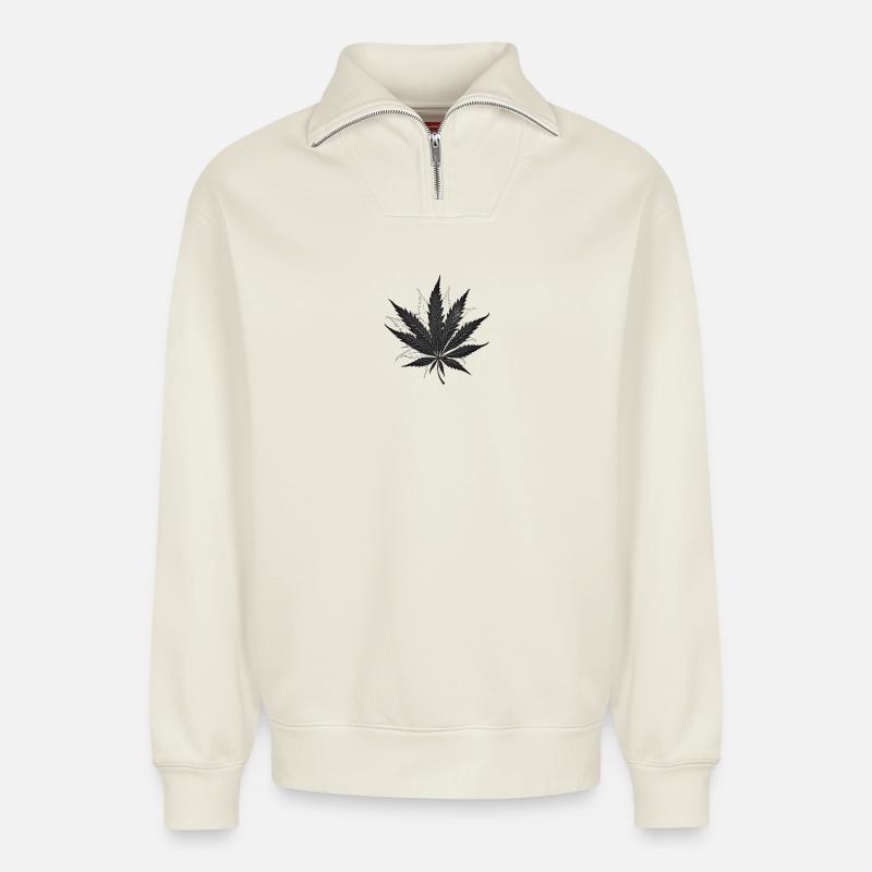Cannabis Blatt 1 - Relaxed Unisex Organic Half Zip Sweatshirt – von SPREAD - Naturweiß