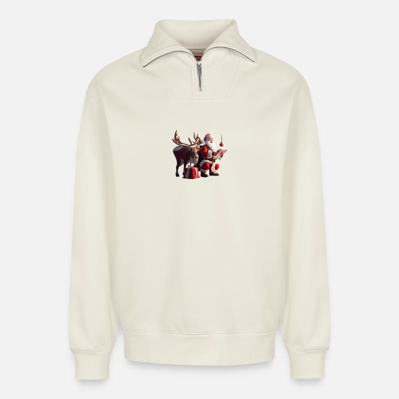 Weihnachten 1 - Relaxed Unisex Organic Half Zip Sweatshirt – von SPREAD - Naturweiß