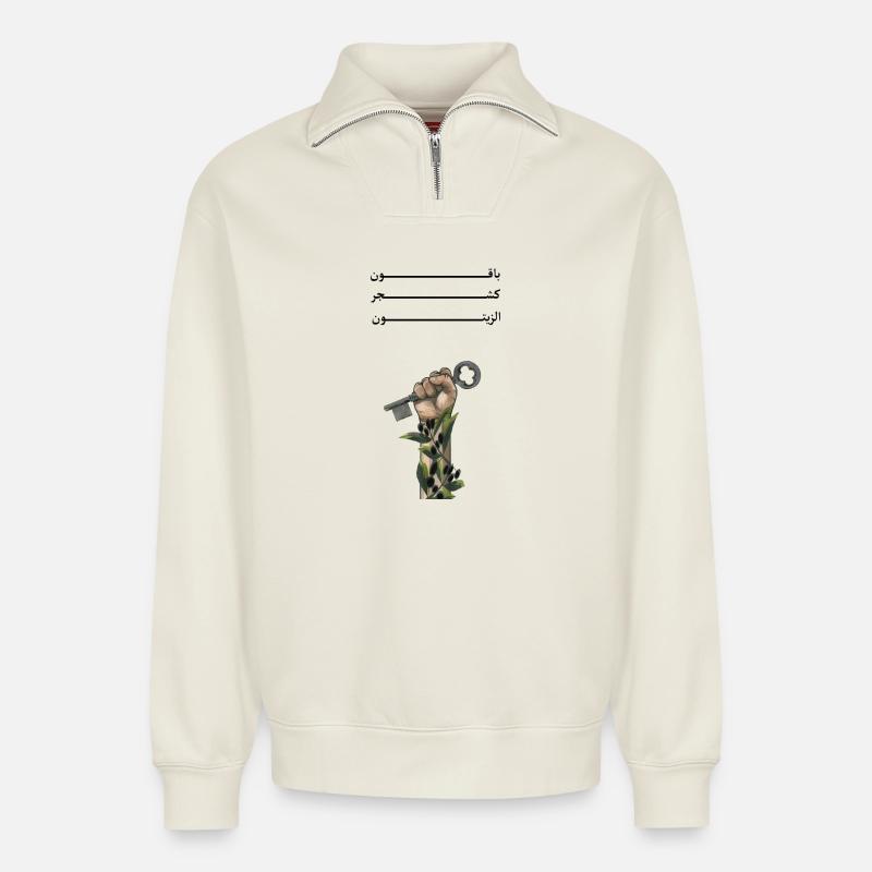 Solid like Oliven trees - Relaxed Unisex Organic Half Zip Sweatshirt – von SPREAD - Naturweiß