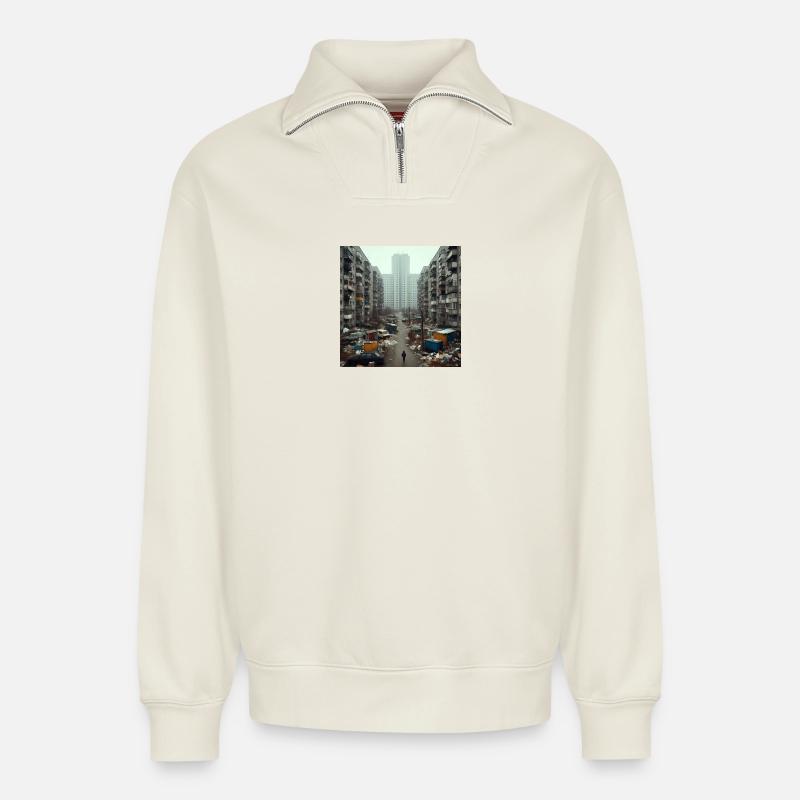 Urban Decay - Relaxed Unisex Organic Half Zip Sweatshirt – von SPREAD - Naturweiß