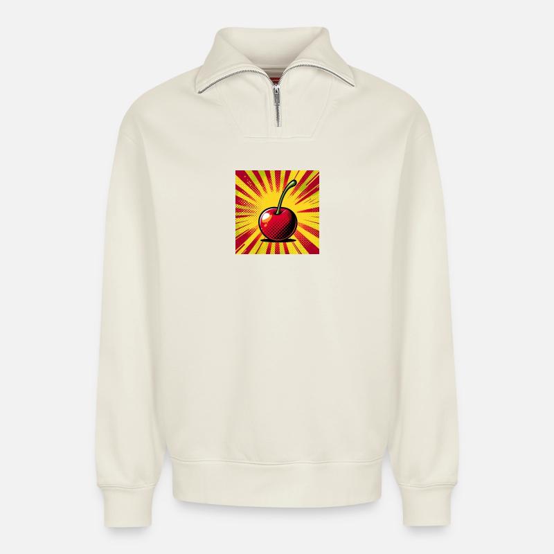 Cherry 2 - Relaxed Unisex Organic Half Zip Sweatshirt – by SPREAD - off white