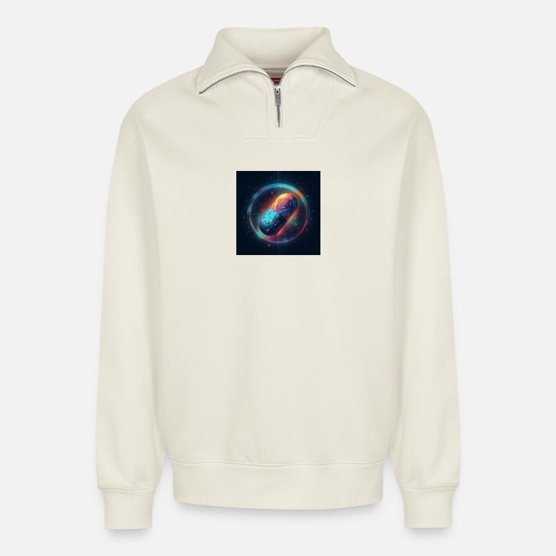 Pilule 1 - Sweat unisexe décontracté en coton biologique à demi-zip – de SPREAD - blanc cassé