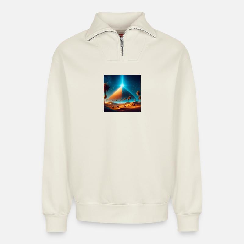 Pyramid 5 - Relaxed Unisex Organic Half Zip Sweatshirt – by SPREAD - off white