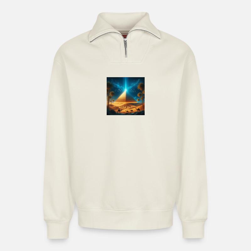 Pyramide 8 - Relaxed Unisex Organic Half Zip Sweatshirt – von SPREAD - Naturweiß